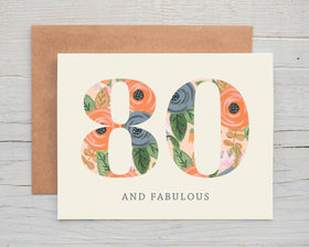 80th Floral Happy Birthday Card - 0