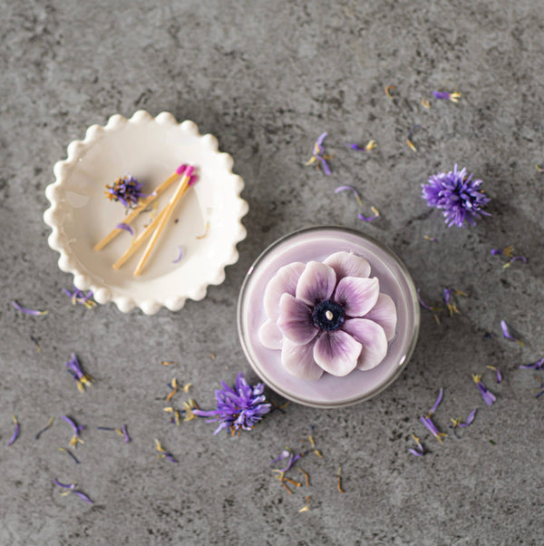 Anemone Floral Soy Candles - 8 oz: Purple - Linen