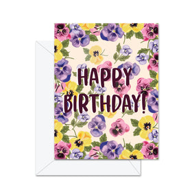 Happy Birthday (Pansies Floral) -  Greeting Card
