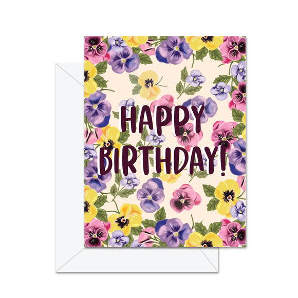 Happy Birthday (Pansies Floral) -  Greeting Card