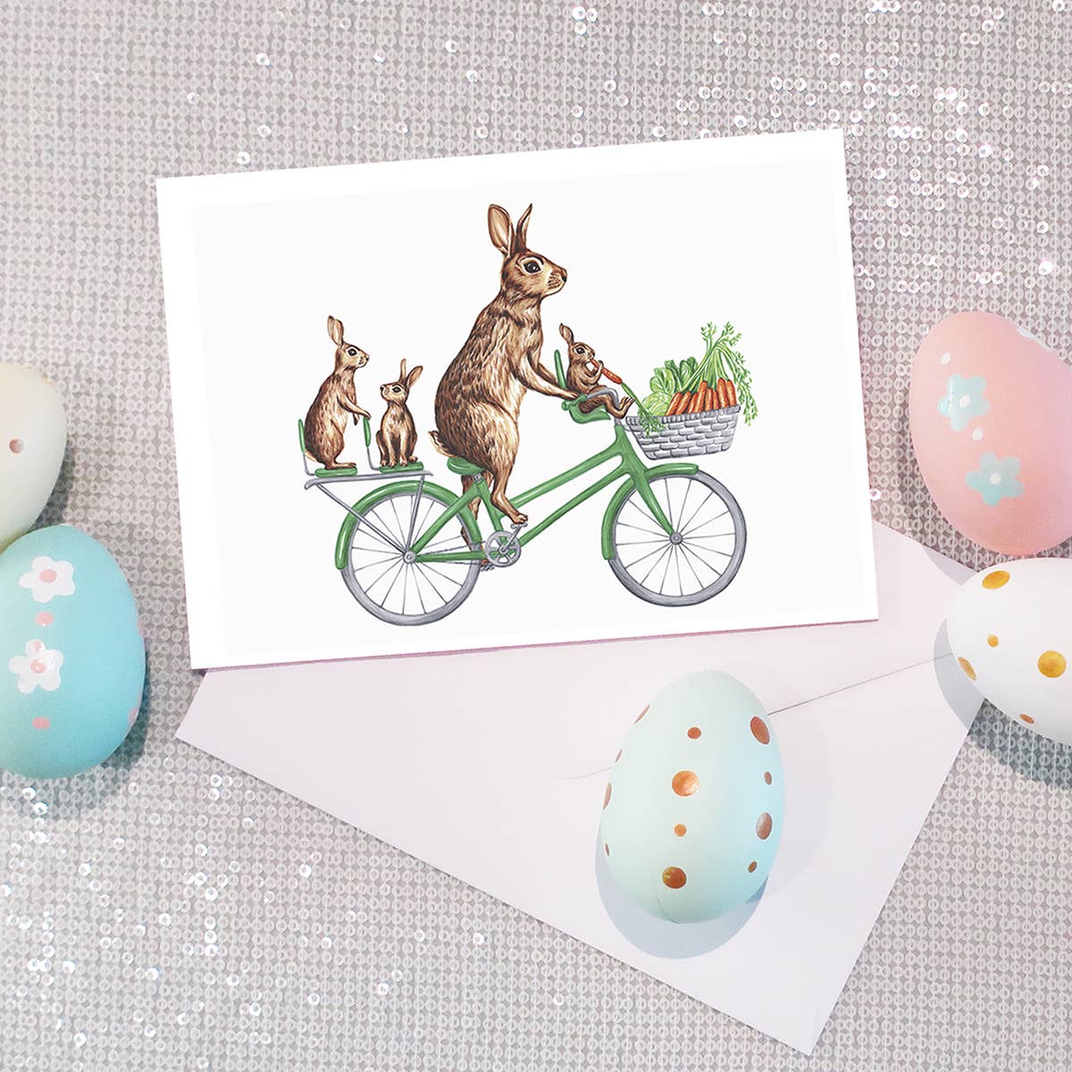 Rabbit Family on a Bicycle Card