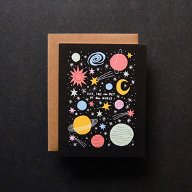 Out of this World Dad Card - Handmade Canadian greeting card with colorful planets and stars, unique gift for Dad.
