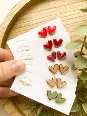 Gold Trim Heart Studs - Polymer Clay Earrings