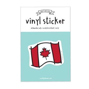 Canada Flag Vinyl Sticker - Handmade Canadian flag vinyl sticker with red maple leaf, unique gift accessory.