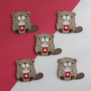 Beaver with Red Coffee Cup Embroidered Patch-4