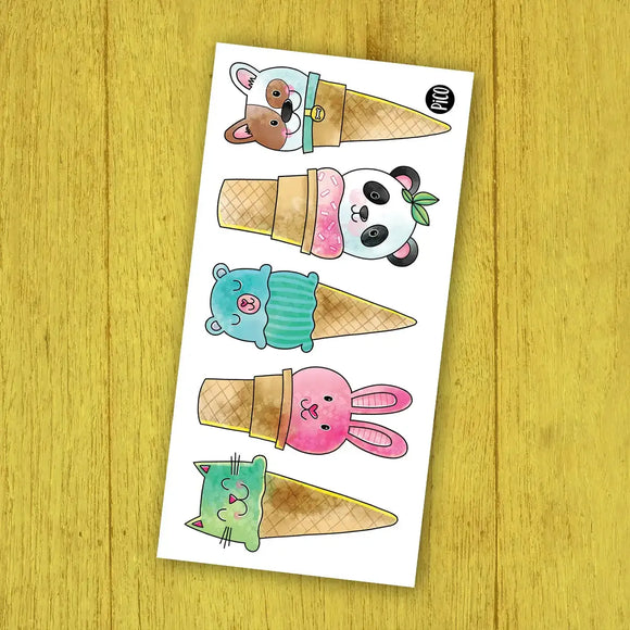 Animal Ice Cream Cones - Temporary Tattoos
