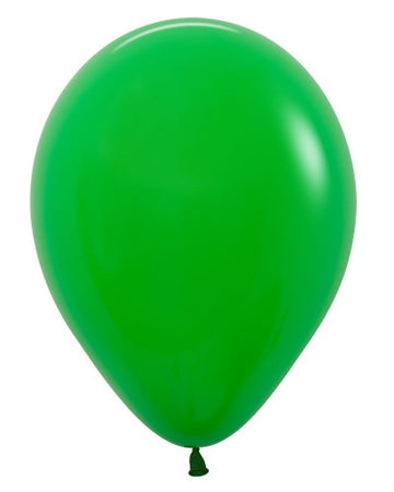11" Inflated Latex Balloons (various colours) - Bright green 11-inch round latex balloon inflated and tied at the neck, ideal for gifts and celebrations.