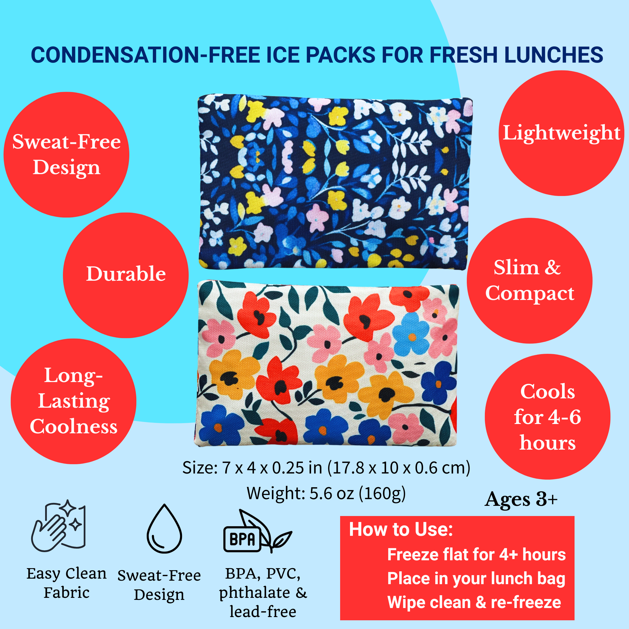 Gel Ice Packs in Fabric Sleeves 2-Pack - Floral Prints - 0