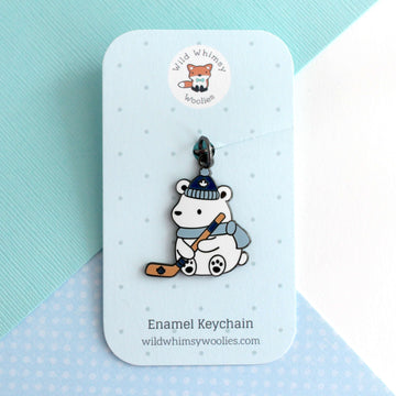Polar Bear Playing Hockey Enamel Keychain - Toronto Leafs - 0