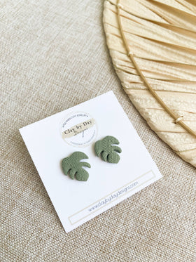 Monstera Stud Earring - Boho Polymer Clay Stud Earrings - 0