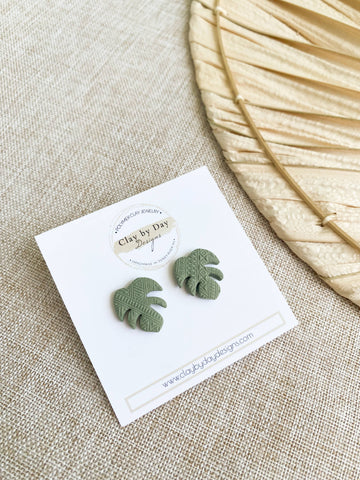 Monstera Stud Earring - Boho Polymer Clay Stud Earrings - 0
