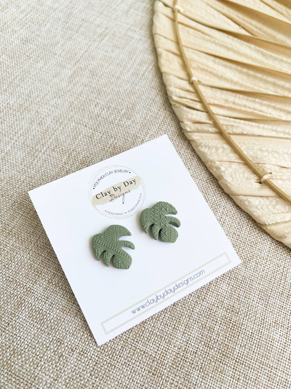 Monstera Stud Earring - Boho Polymer Clay Stud Earrings