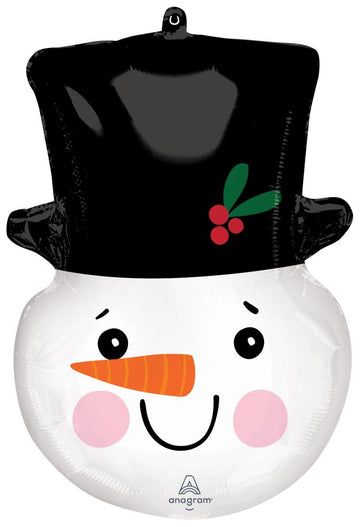 Christmas Supershape Foil Balloons (various styles) - Handmade Canadian Christmas snowman foil balloon with black top hat and carrot nose, unique gift design.