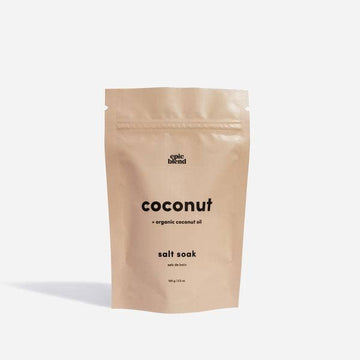 Coconut Bath Salt Soak - Handmade Canadian coconut bath salt soak in natural brown resealable pouch, unique spa gift.