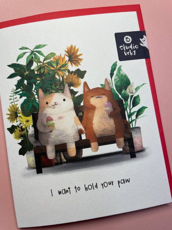 Greeting Card - Cats Hold Paws