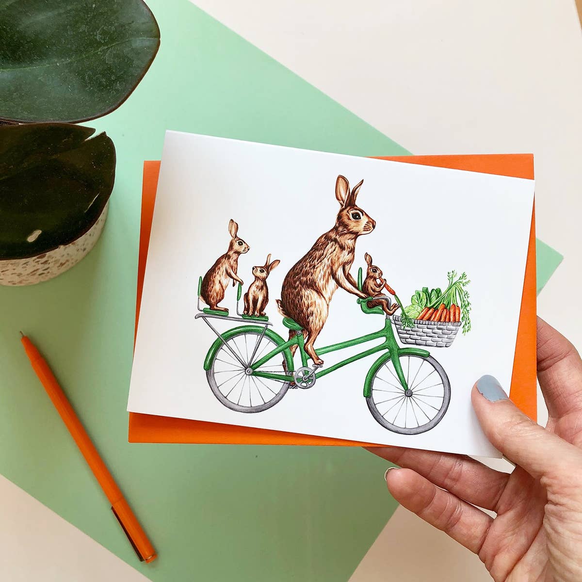 Rabbit Family on a Bicycle Card