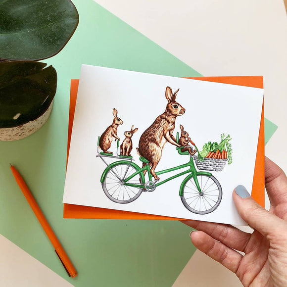 Rabbit Family on a Bicycle Card