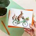 Rabbit card, bunny card, bicycle card, greeting card, family