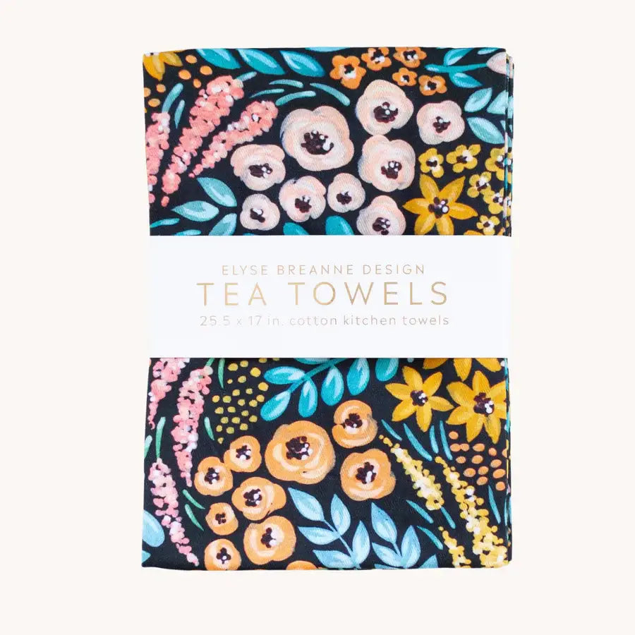 Pack of 2 Black Floral Tea Towels