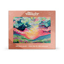 Villager Puzzles | Daybreak | 1000-Piece Puzzle for Adults - Villager Puzzles Daybreak 1000-piece puzzle with colorful sunrise and rolling hills on textured cardboard box.