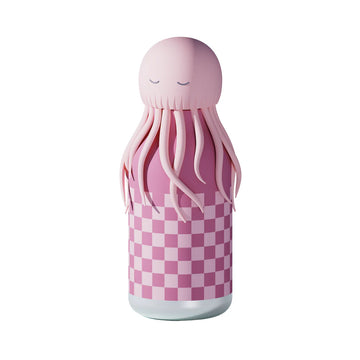 Jelly Fish Bestie Bottle | Asobu - Pink water bottle with a checkered pattern and soft silicone octopus lid for kids.