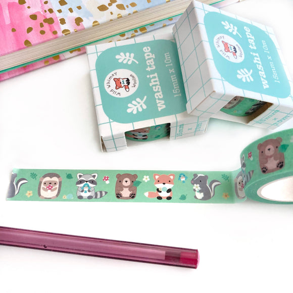 Woodland Animal Washi Tape: Bear, Fox, Hedgehog, Raccoon