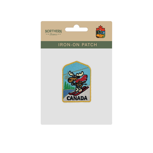 Canada Skiing Moose Winter Sports Souvenir Embroidered Iron-On Patch - Collectible Travel Patch