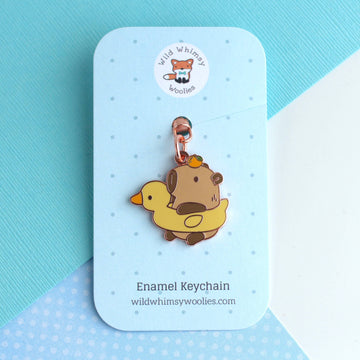 Capybara in Duck Floatie with Yuzu Enamel Keychain - 0