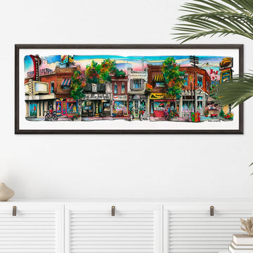 Mount Pleasant Neighbourhood Toronto Poster - Framed vibrant handmade Toronto Mount Pleasant neighbourhood poster, unique Canadian gift art.