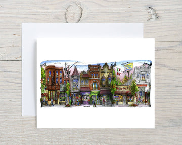 The Junction Note Card Box Set - Handmade Canadian note card featuring unique colorful Junction neighborhood illustration, ideal gift set.