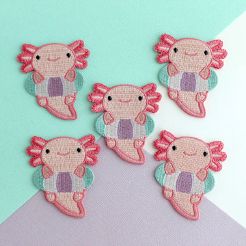 Axolotl in Floatie Embroidered Iron-On Patch - 0