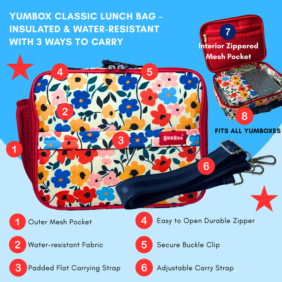 Yumbox Classic Lunch Bag – Insulated Poppy Flowers Print Lunch Tote for Stylish Kids & Adults