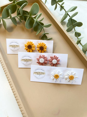 Sunflower or Daisy Flower Polymer Clay Stud Earrings 