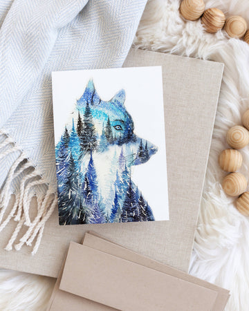 Leader of the Pack - Wolf Watercolor Art Card - 0