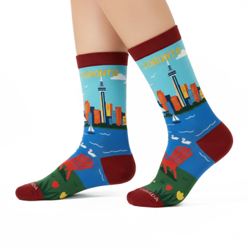 Toronto Scenic Crew Socks – Colorful City Skyline Lake Travel Socks
