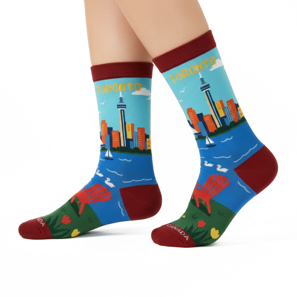Toronto Scenic Crew Socks – Colorful City Skyline Lake Travel Socks