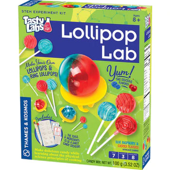 Lollipop Lab - Lollipop Lab STEM experiment kit with colorful handmade lollipops and candy molds, unique Canadian gift.