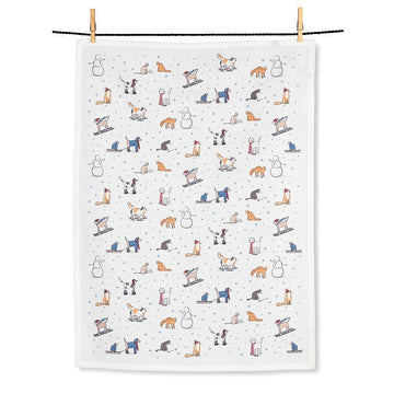 Winter Sports Cats Christmas Kitchen Towel