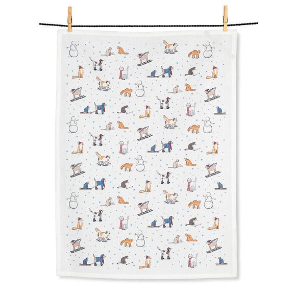 Winter Sports Cats Christmas Kitchen Towel