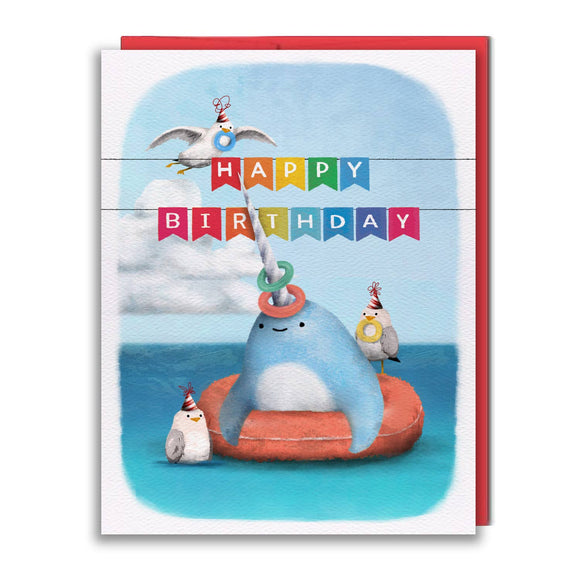 Greeting Card - Narwhal Seagull Ringtoss