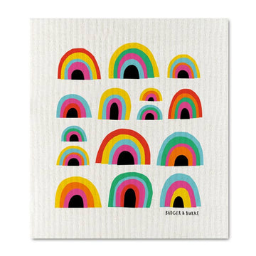 Rainbow Sponge Cloth - Handmade Canadian sponge cloth with colorful rainbow arches, unique housewarming gift.