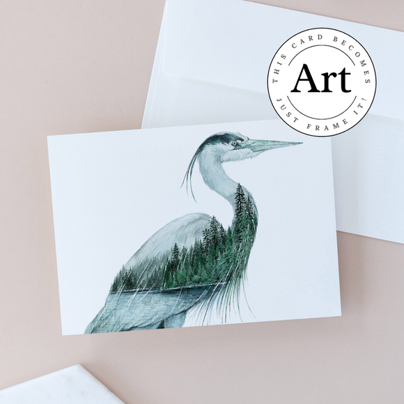 "Standing Still" Great Blue Heron Watercolor Art Card
