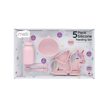 5 Pc. Silicone Set- Suction Plate, Bowl, Bottle & 2 Spoons