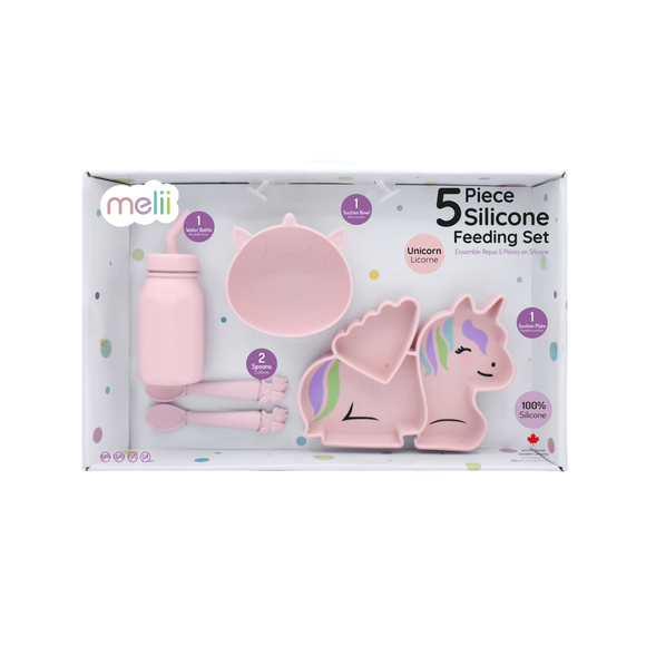 5 Pc. Silicone Set- Suction Plate, Bowl, Bottle & 2 Spoons
