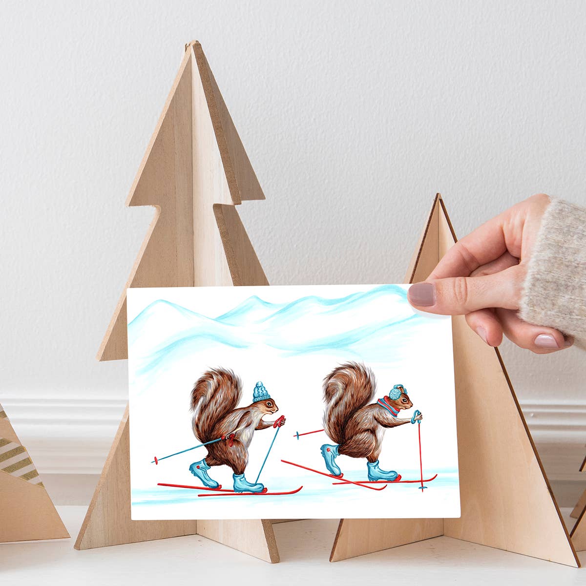 Squirrels Cross Country Skiing Card