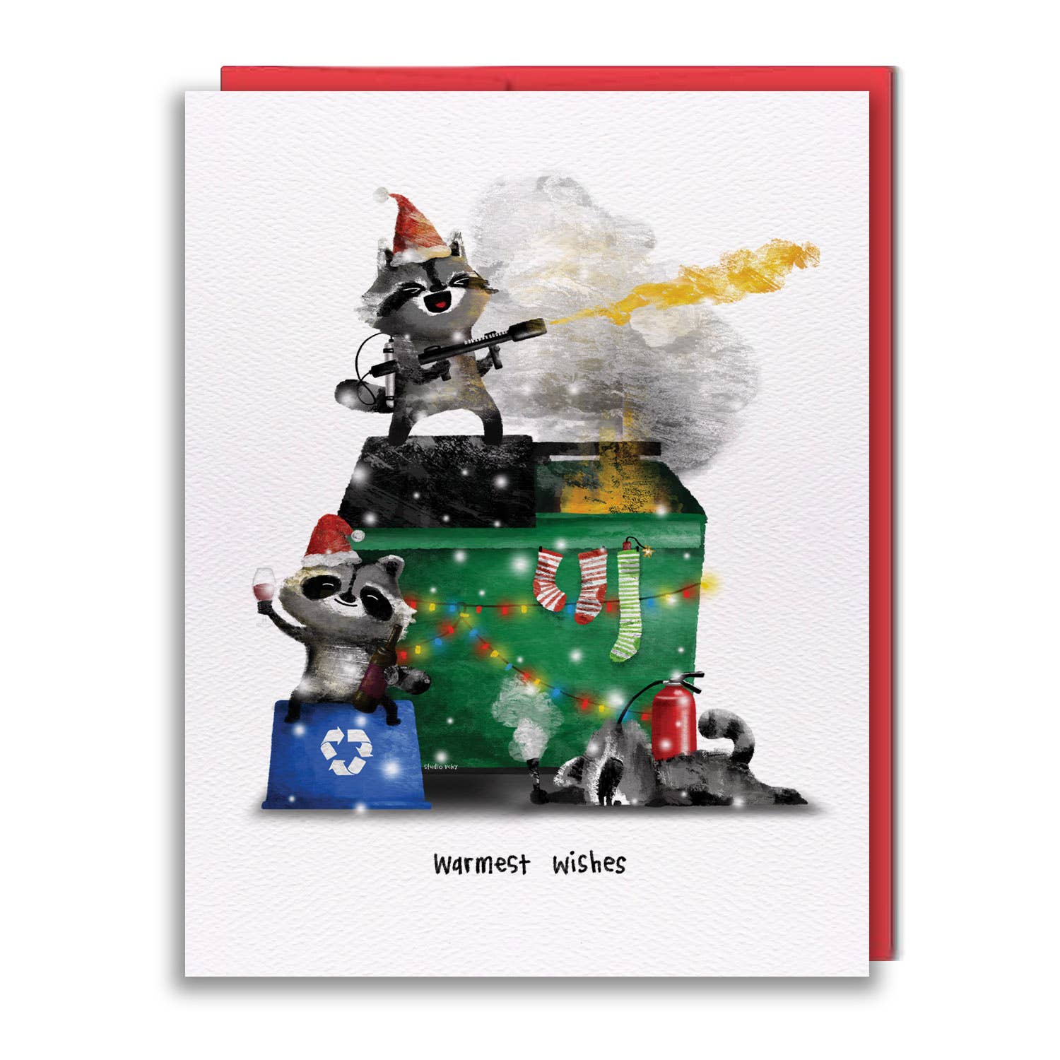 Greeting Card - Holiday Warmest Wishes Racoons