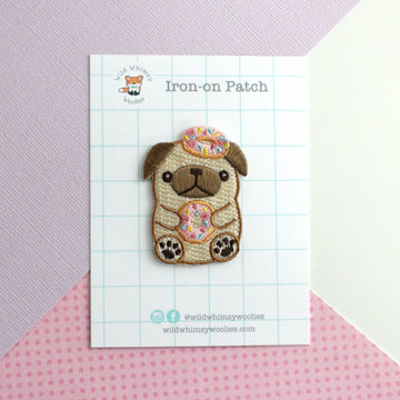 Donut Pug Embroidered Patch - 0