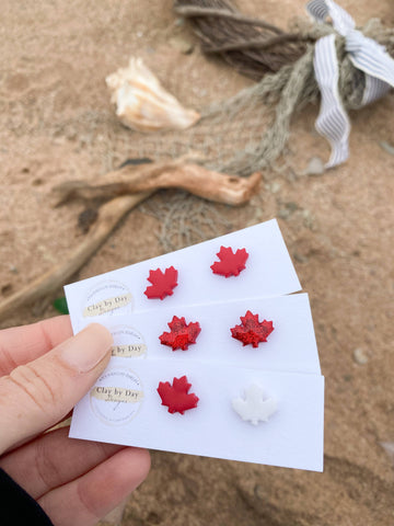Canada Day Maple Leaf Polymer Clay Studs