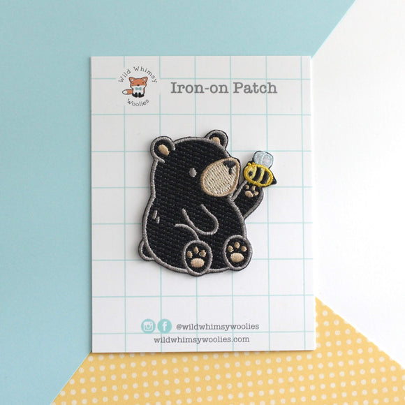 Black Bear and Bee Embroidered Patch
