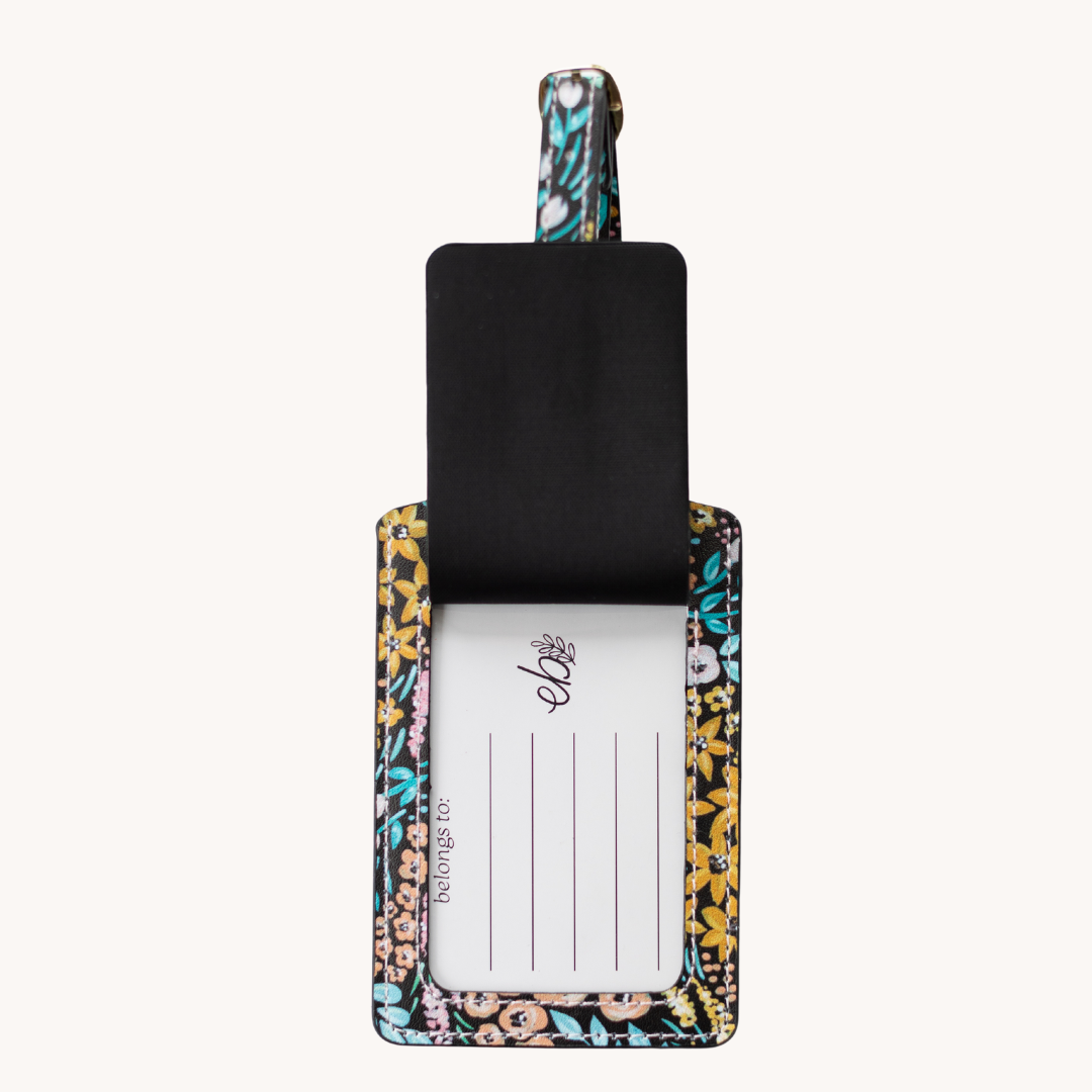 Black Floral Luggage Tag - 0